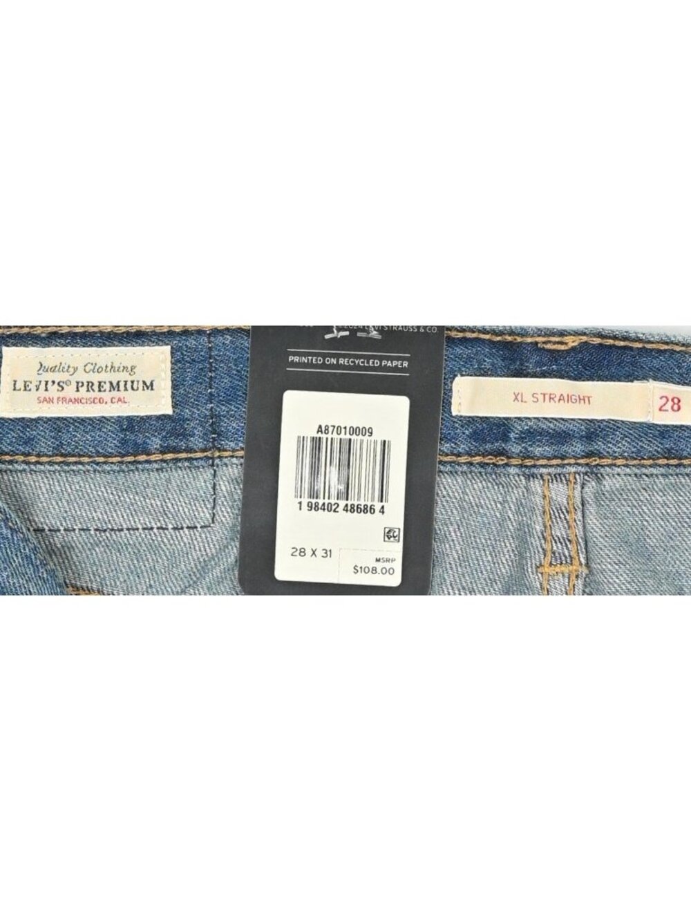 Levi's XL Baggy Straight Linen+ Denim Jeans A87010009 Stop Flaxing Medium Wash - Picture 2 of 3